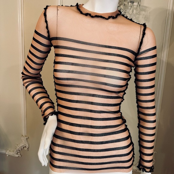 Jean Paul Gaultier striped printed mesh Top SIZE S - Picture 14 of 16